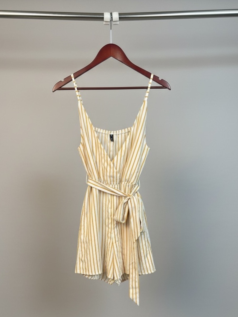 Zaful Yellow & White Striped Tie-Waist Romper